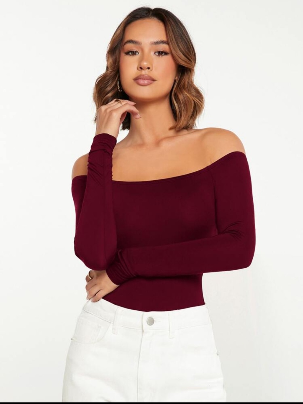 Off-Shoulder Long-Sleeve Top - Burgundy